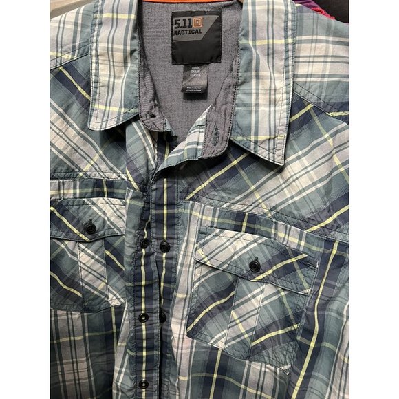 Lot Of 2 Mens 511 Tactical Shirt Large Plaid Short Sleeve Vented Green Blue - Picture 8 of 11
